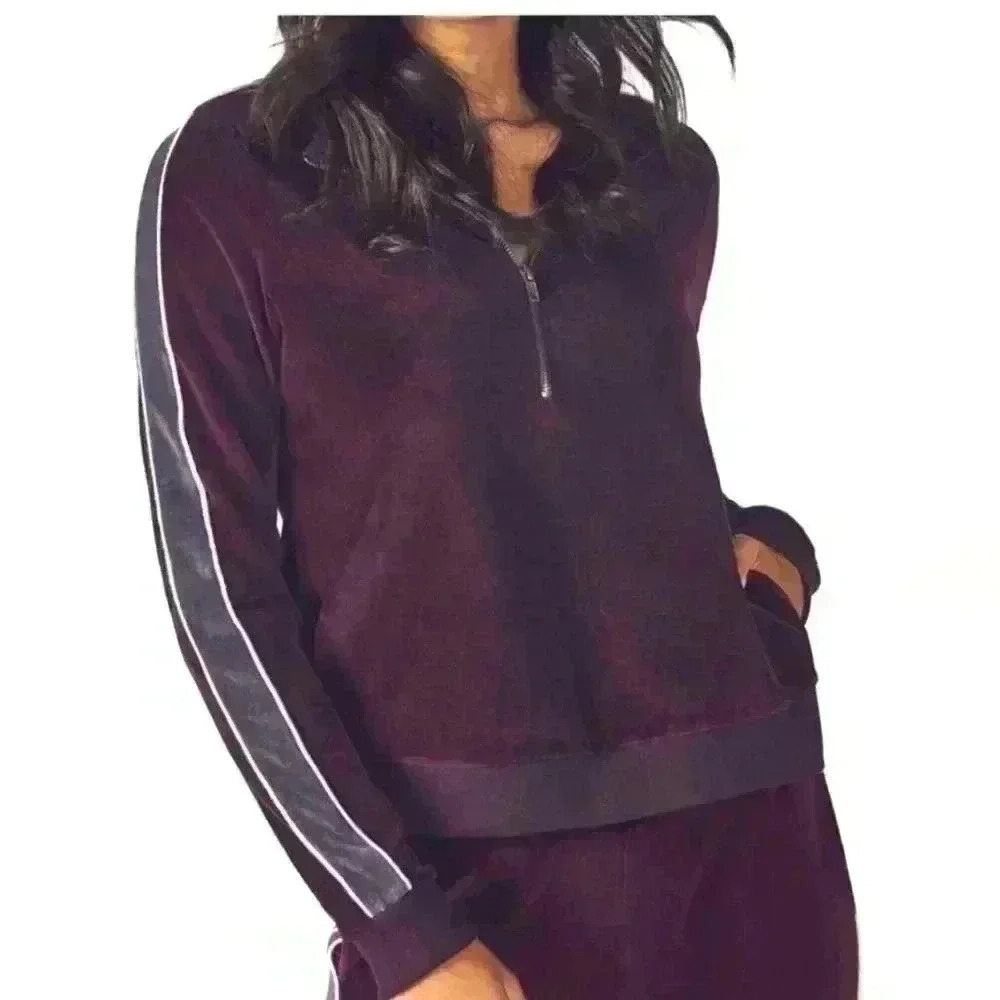 Fabletics Women's Purple Britt Velour 1/4 Zip Sweater M